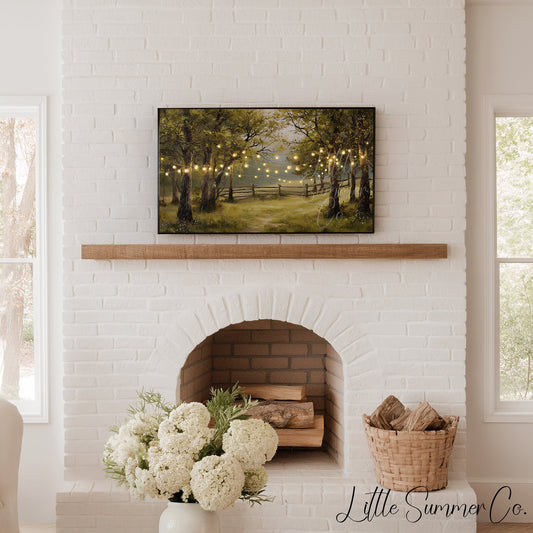 String Lights in Summer Forest Frame TV Art displayed on a TV