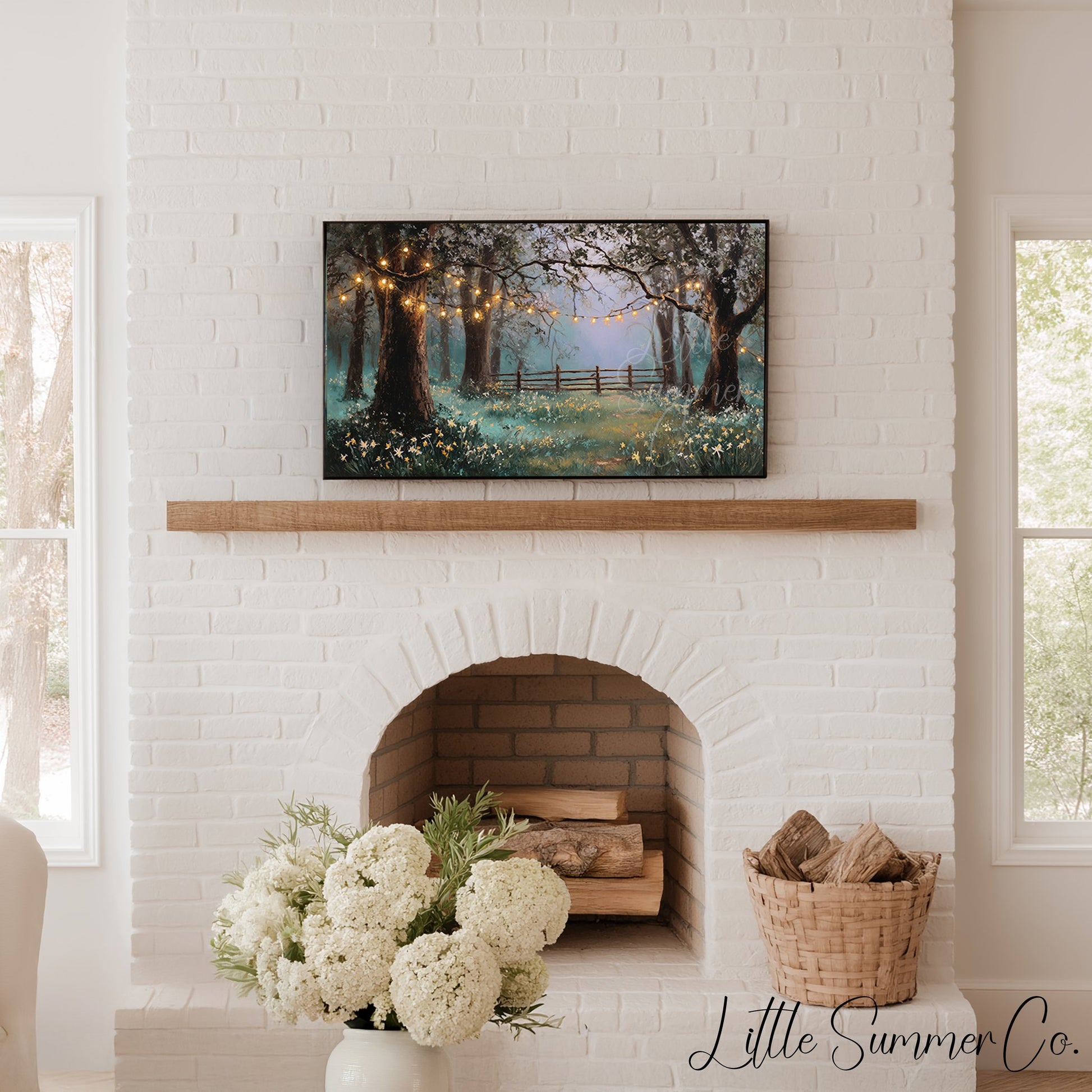 Woodland Fairy Lights and Daffodils Frame TV Art displayed on a TV