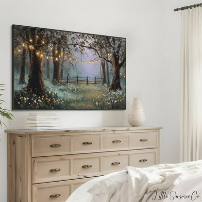 Woodland Fairy Lights and Daffodils Frame TV Art displayed on a TV