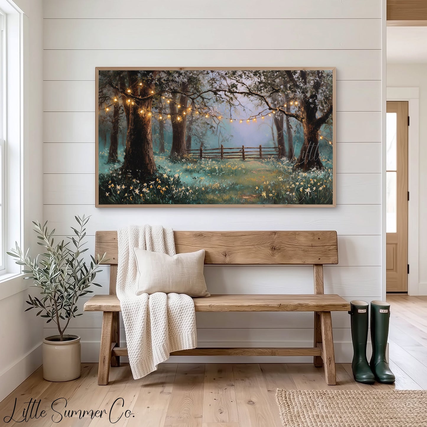 Woodland Fairy Lights and Daffodils Frame TV Art displayed on a TV