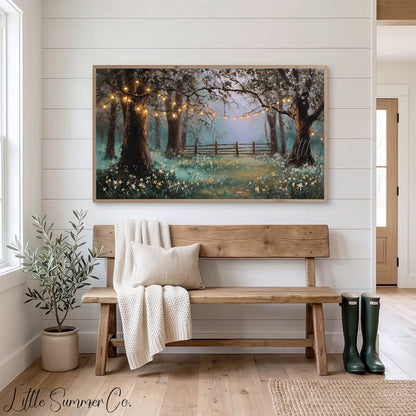Woodland Fairy Lights and Daffodils Frame TV Art displayed on a TV