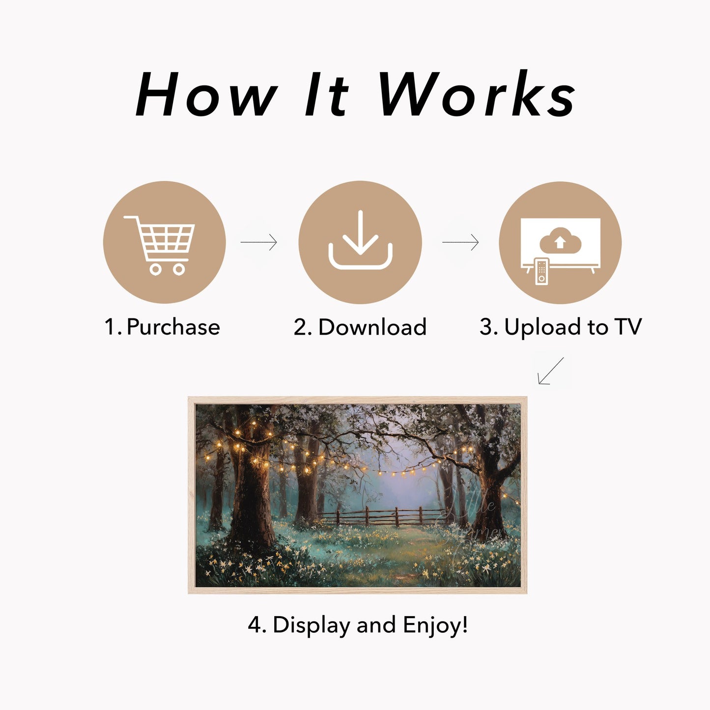 Woodland Fairy Lights and Daffodils Frame TV Art displayed on a TV