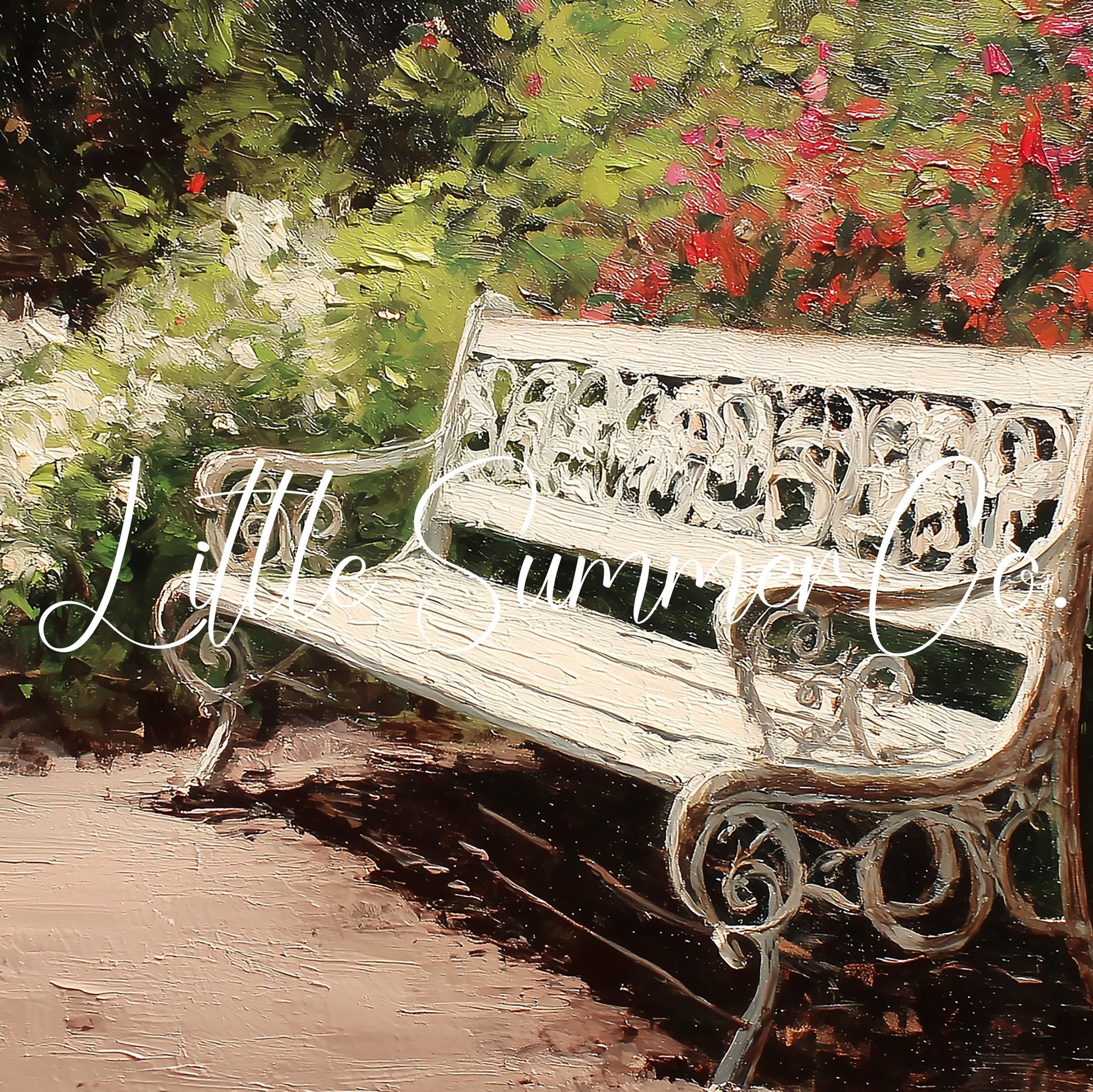 White Garden Bench with Azaleas Frame TV Art displayed on a TV
