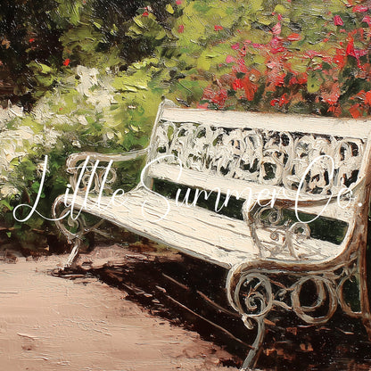 White Garden Bench with Azaleas Frame TV Art displayed on a TV