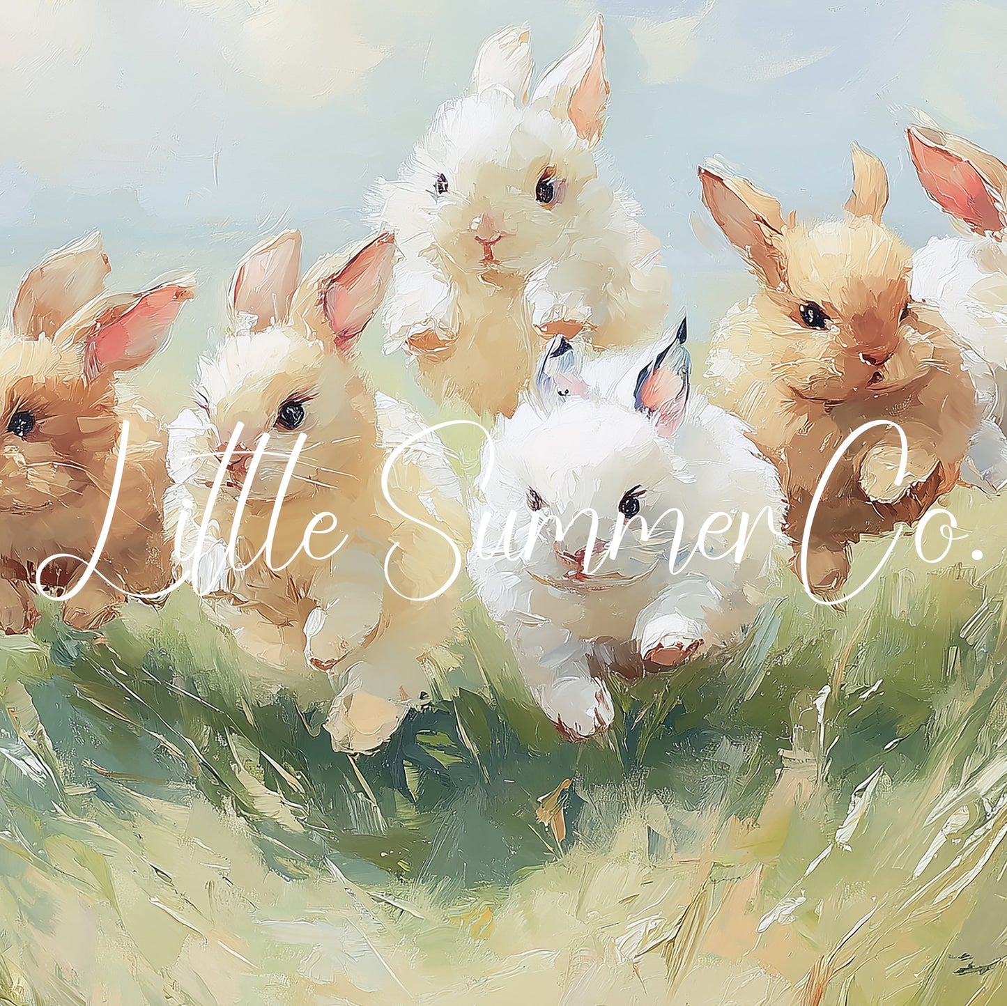 Baby Bunnies Running in Meadow Frame TV Art displayed on a TV
