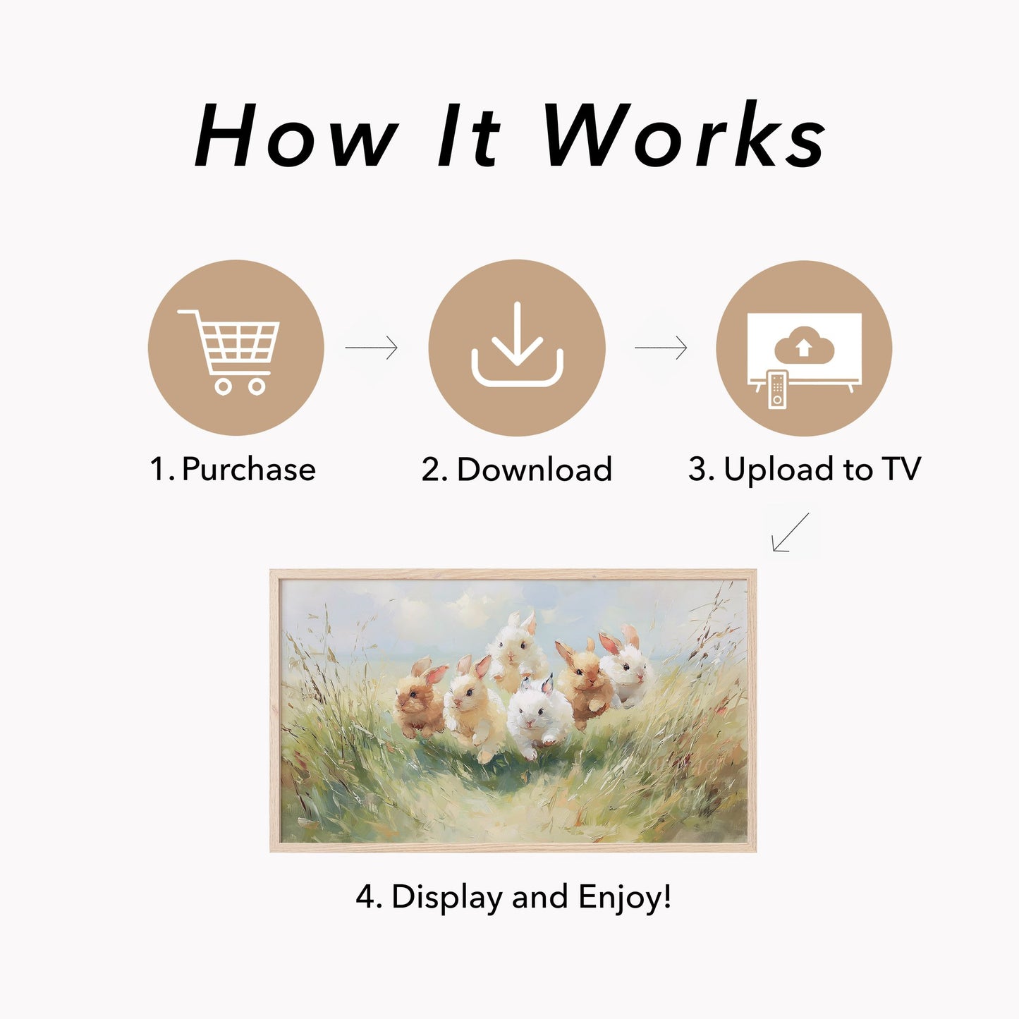 Baby Bunnies Running in Meadow Frame TV Art displayed on a TV