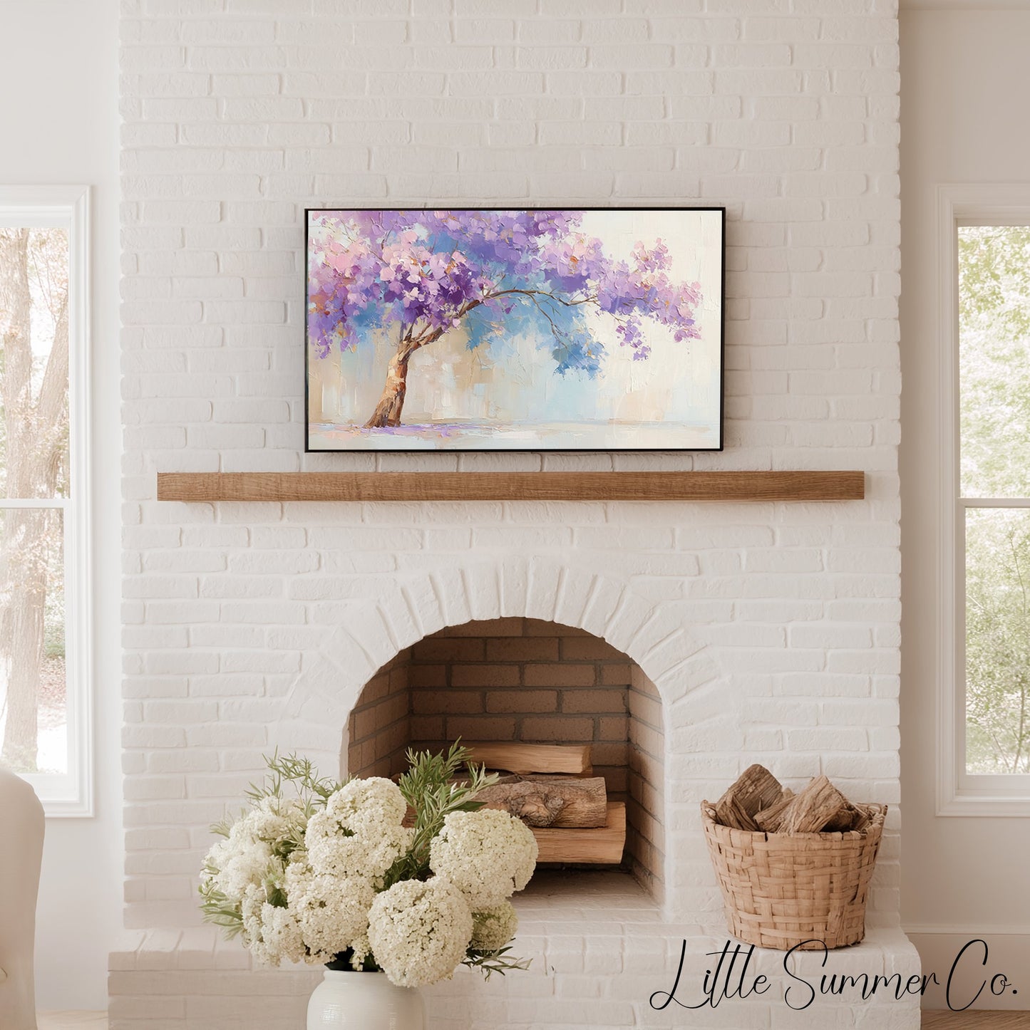 Lavender Tree Frame TV Art displayed on a TV