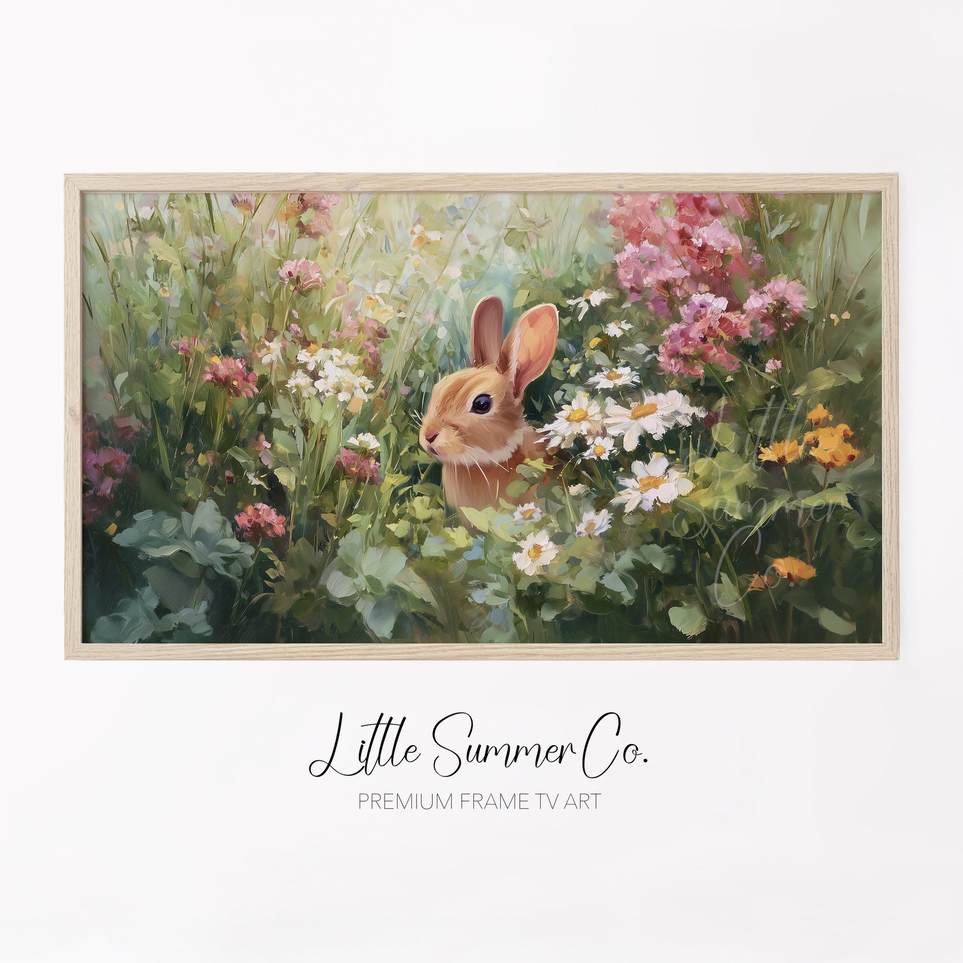 Bunny in Spring Flower Garden Frame TV Art displayed on a TV