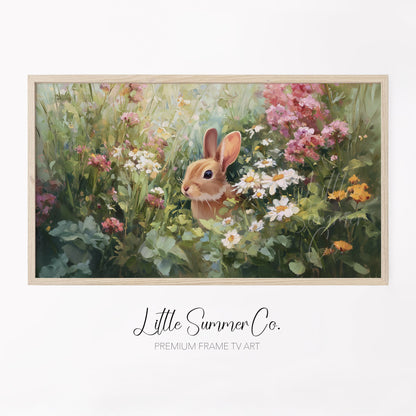 Bunny in Spring Flower Garden Frame TV Art displayed on a TV