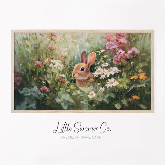 Bunny in Spring Flower Garden Frame TV Art displayed on a TV