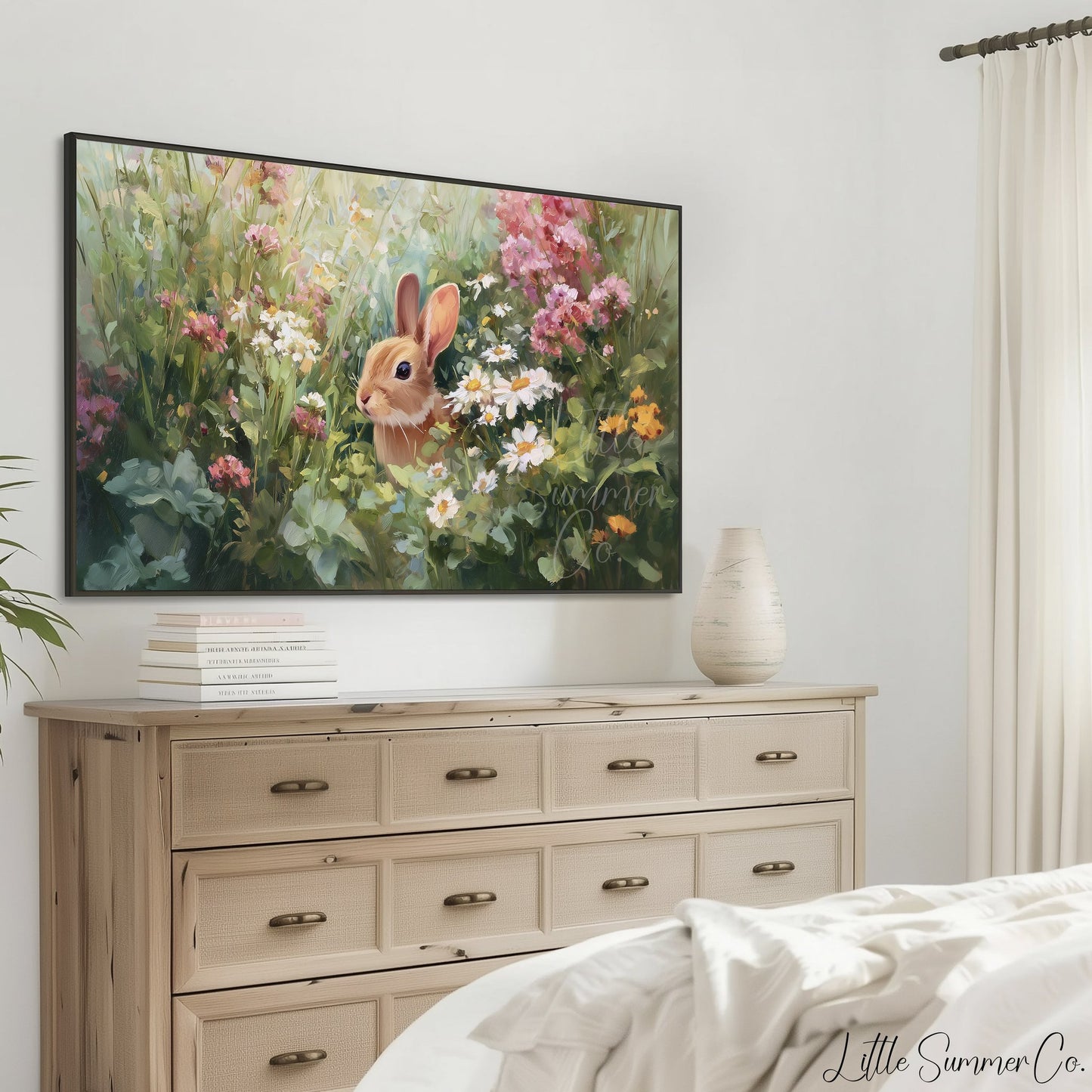 Bunny in Spring Flower Garden Frame TV Art displayed on a TV