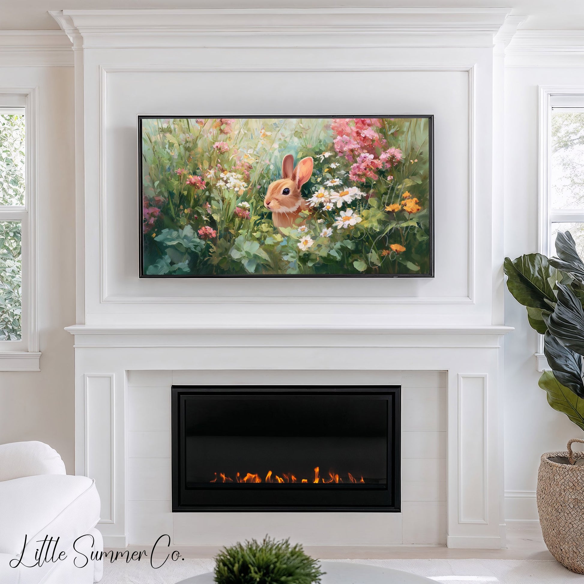 Bunny in Spring Flower Garden Frame TV Art displayed on a TV