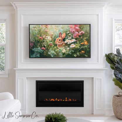 Bunny in Spring Flower Garden Frame TV Art displayed on a TV