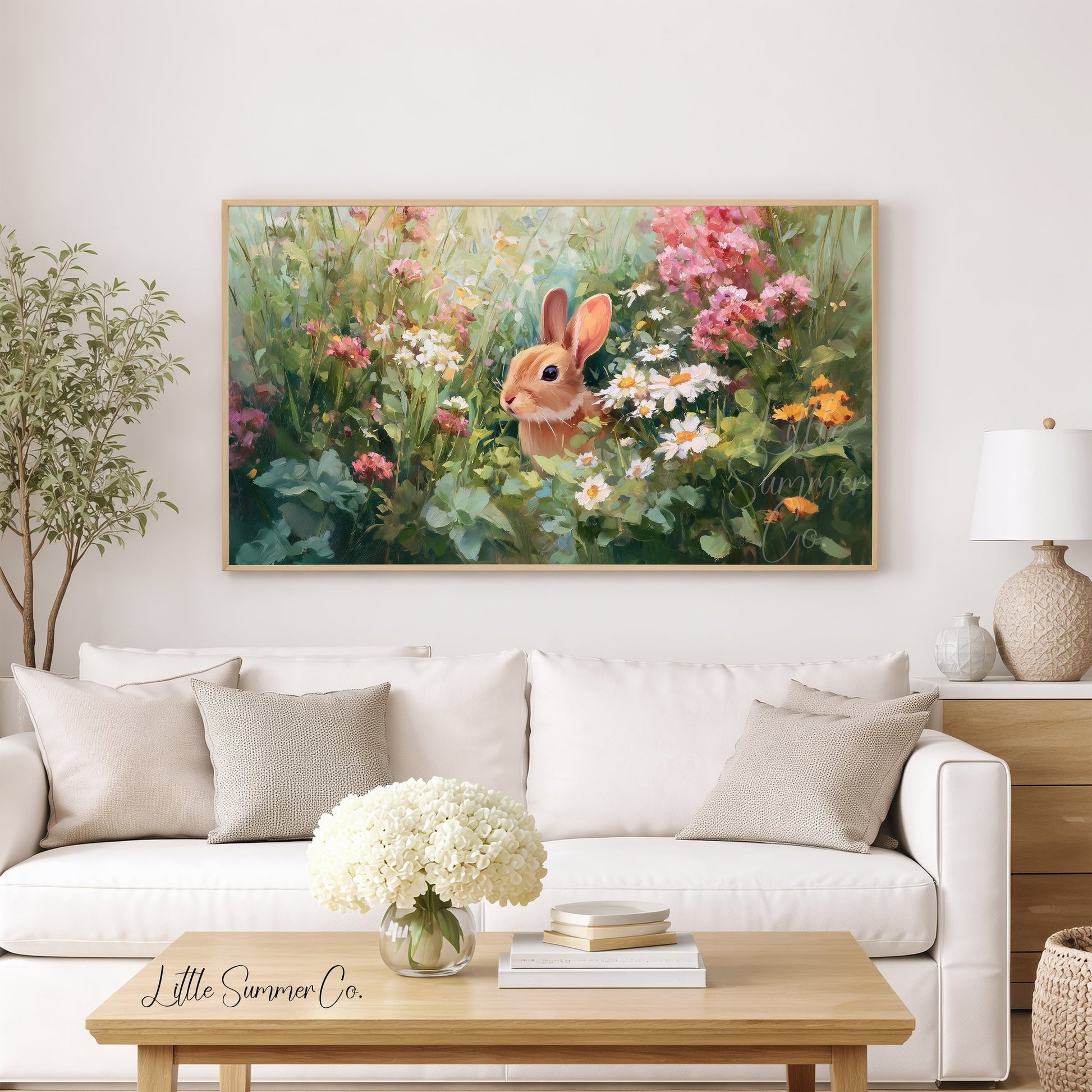 Bunny in Spring Flower Garden Frame TV Art displayed on a TV