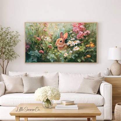 Bunny in Spring Flower Garden Frame TV Art displayed on a TV