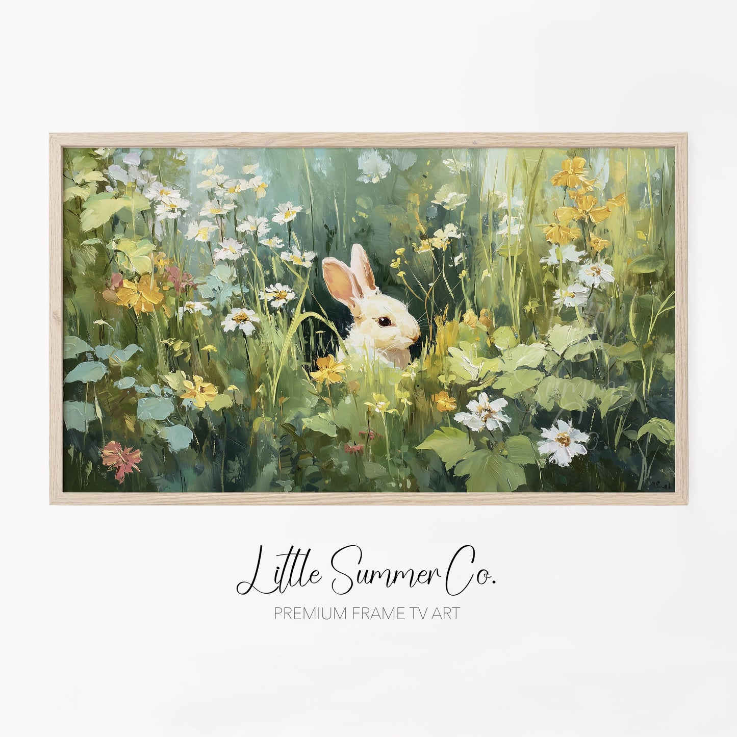 Bunny in Daisy Meadow Frame TV Art displayed on a TV