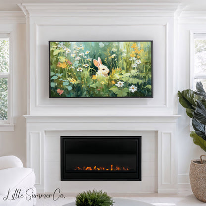 Bunny in Daisy Meadow Frame TV Art displayed on a TV