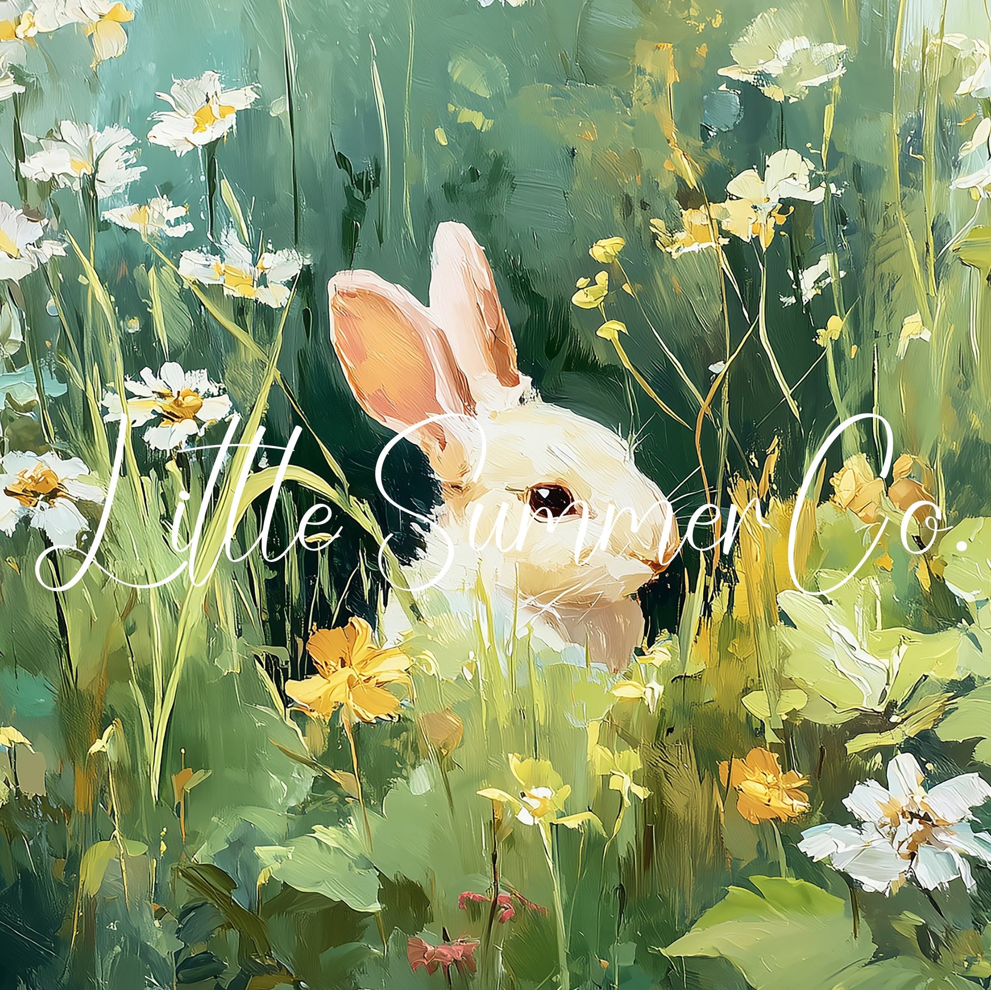 Bunny in Daisy Meadow Frame TV Art displayed on a TV