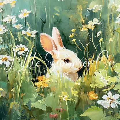 Bunny in Daisy Meadow Frame TV Art displayed on a TV