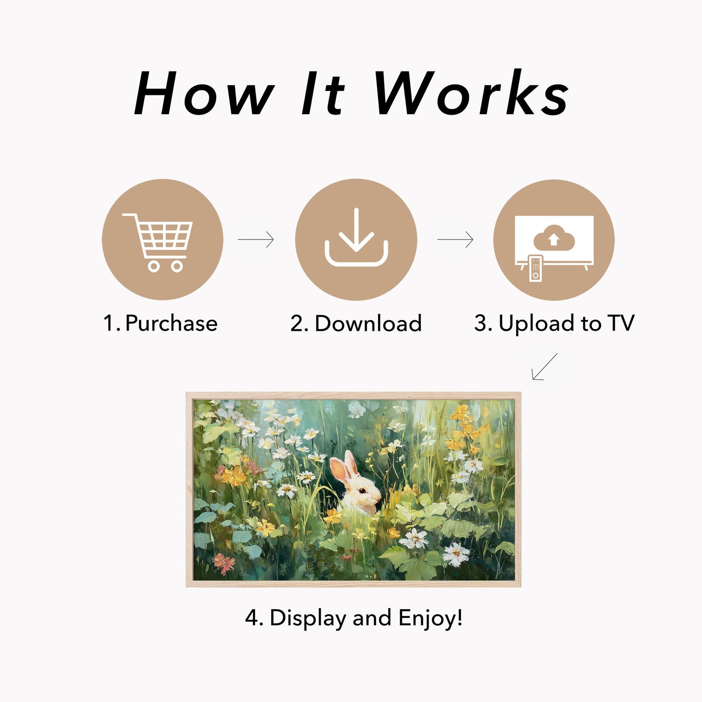 Bunny in Daisy Meadow Frame TV Art displayed on a TV