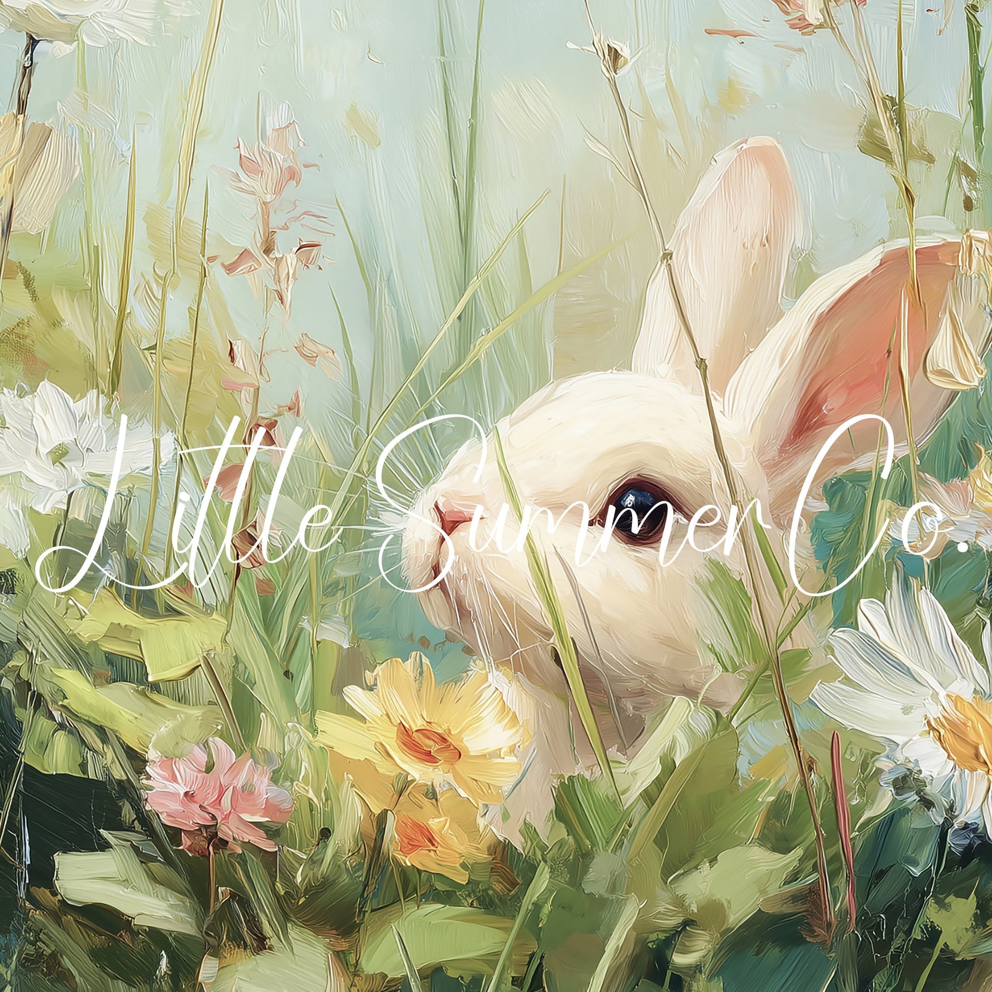 White Bunny in Spring Meadow Frame TV Art displayed on a TV