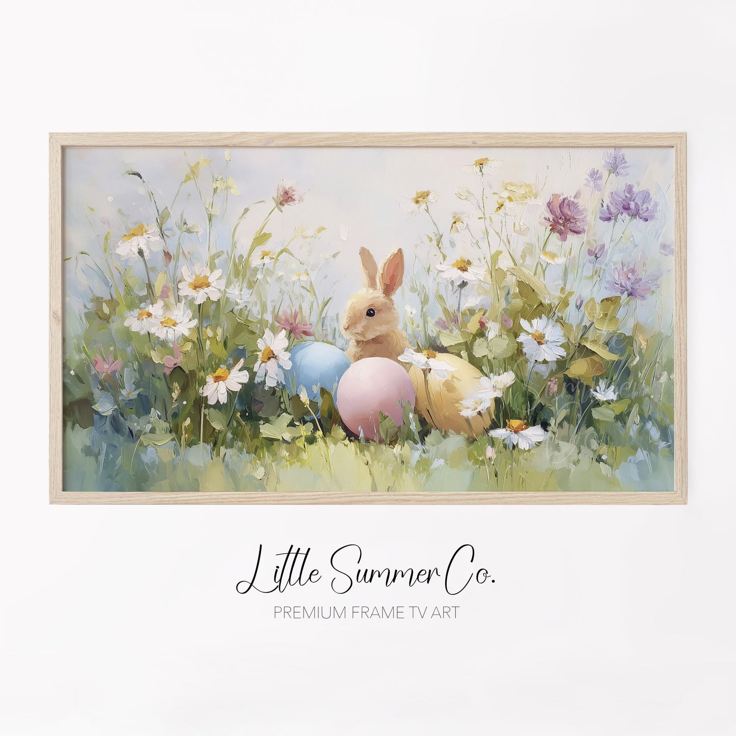 Easter Bunny with Pastel Eggs Frame TV Art displayed on a TV