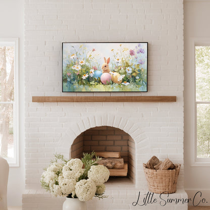 Easter Bunny with Pastel Eggs Frame TV Art displayed on a TV