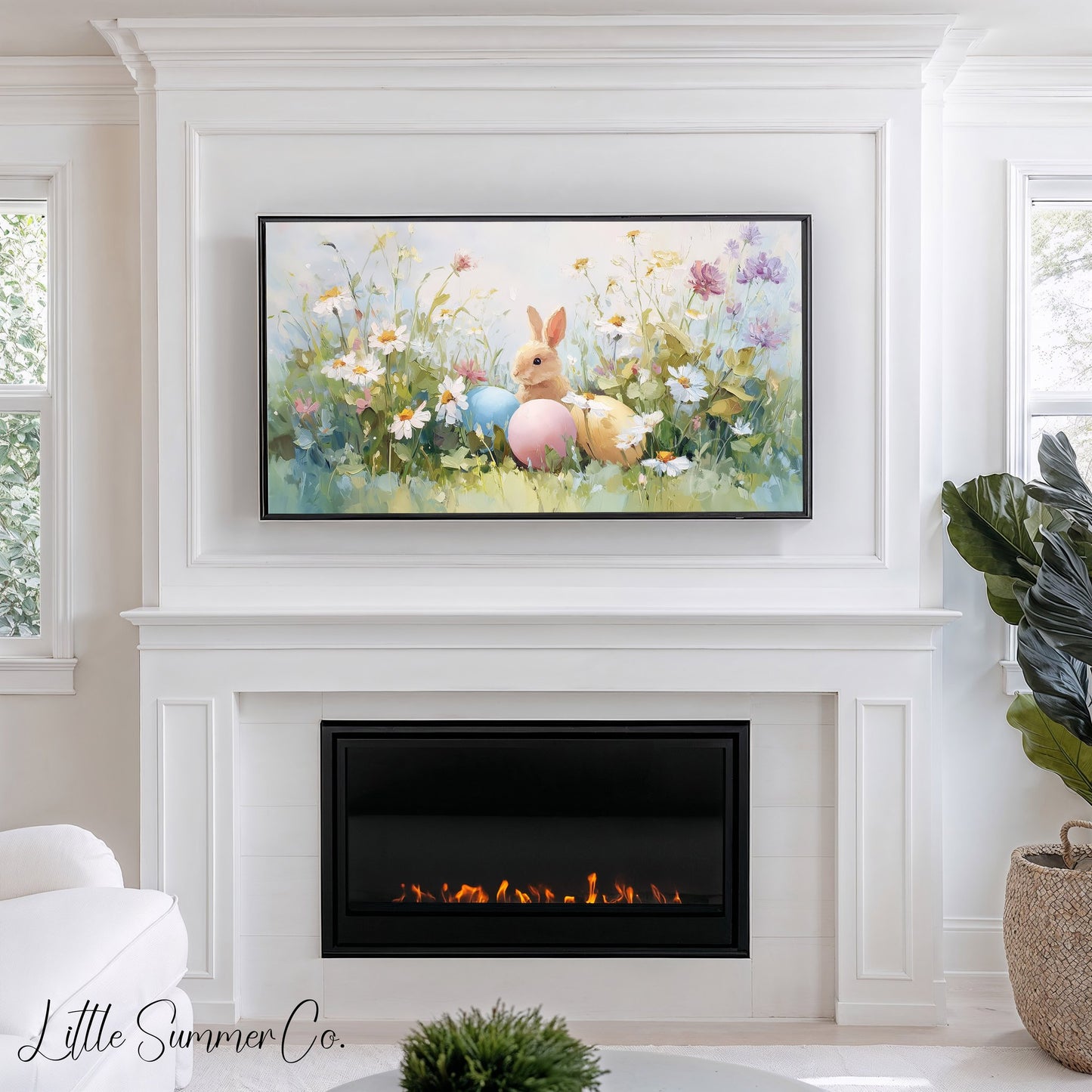 Easter Bunny with Pastel Eggs Frame TV Art displayed on a TV