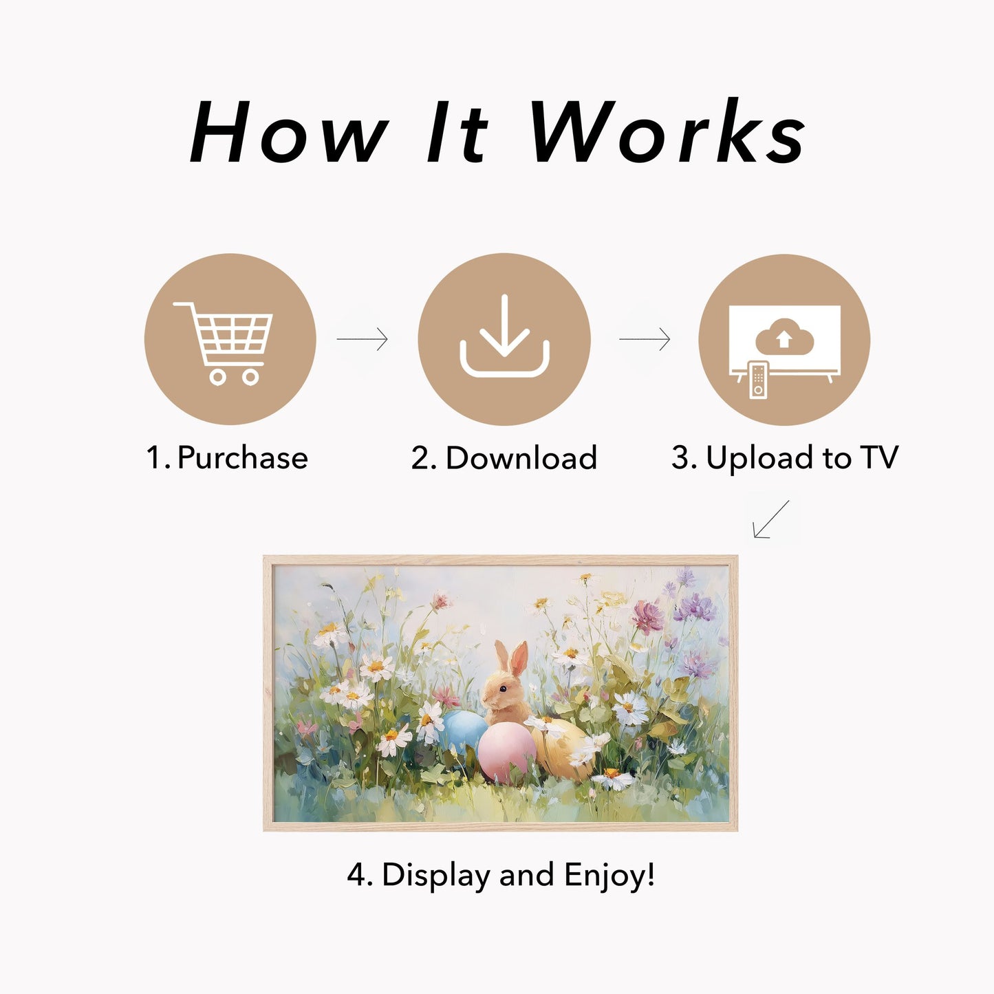 Easter Bunny with Pastel Eggs Frame TV Art displayed on a TV