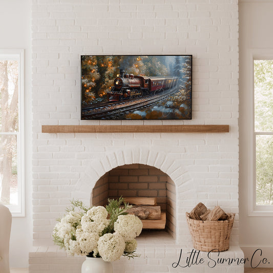 Steam Train Through Autumn Forest Frame TV Art displayed on a TV