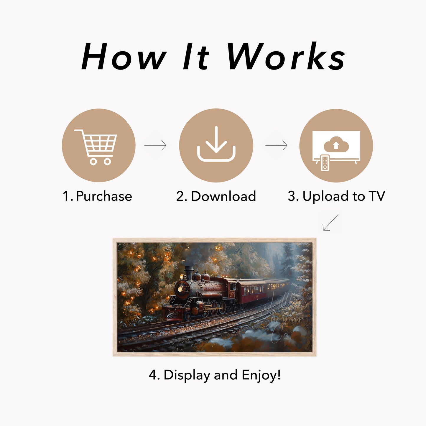 Steam Train Through Autumn Forest Frame TV Art displayed on a TV