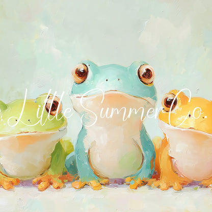 Three Colourful Frogs Frame TV Art displayed on a TV