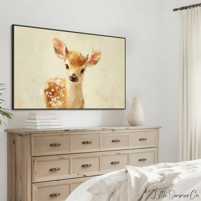 Baby Deer Fawn Frame TV Art displayed on a TV