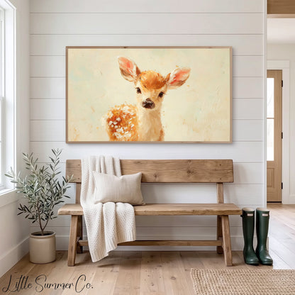 Baby Deer Fawn Frame TV Art displayed on a TV