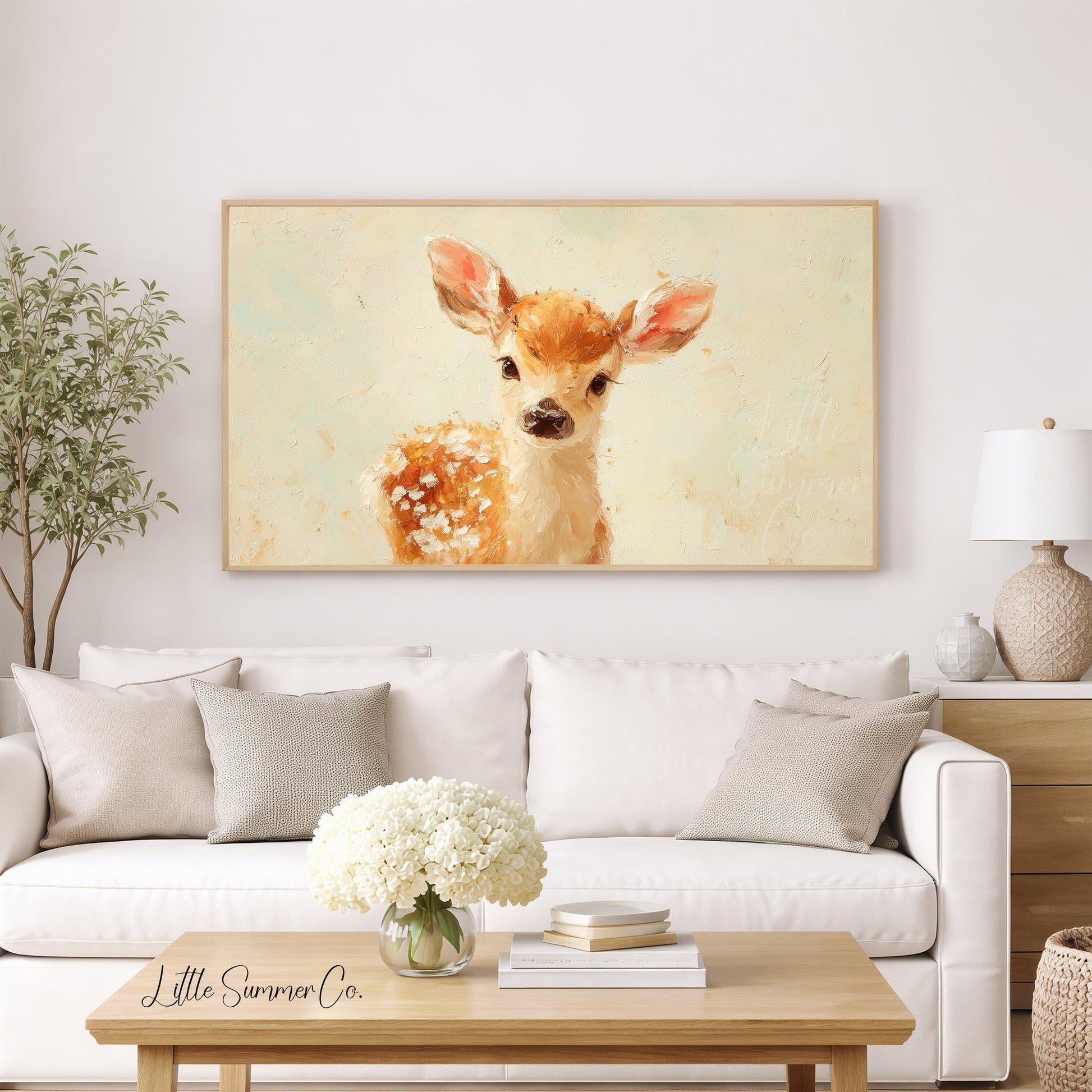 Baby Deer Fawn Frame TV Art displayed on a TV