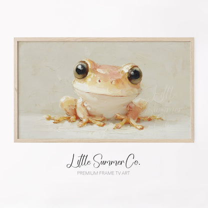 Cute Peach Tree Frog Frame TV Art displayed on a TV