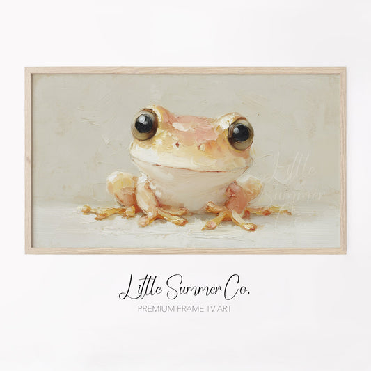 Cute Peach Tree Frog Frame TV Art displayed on a TV