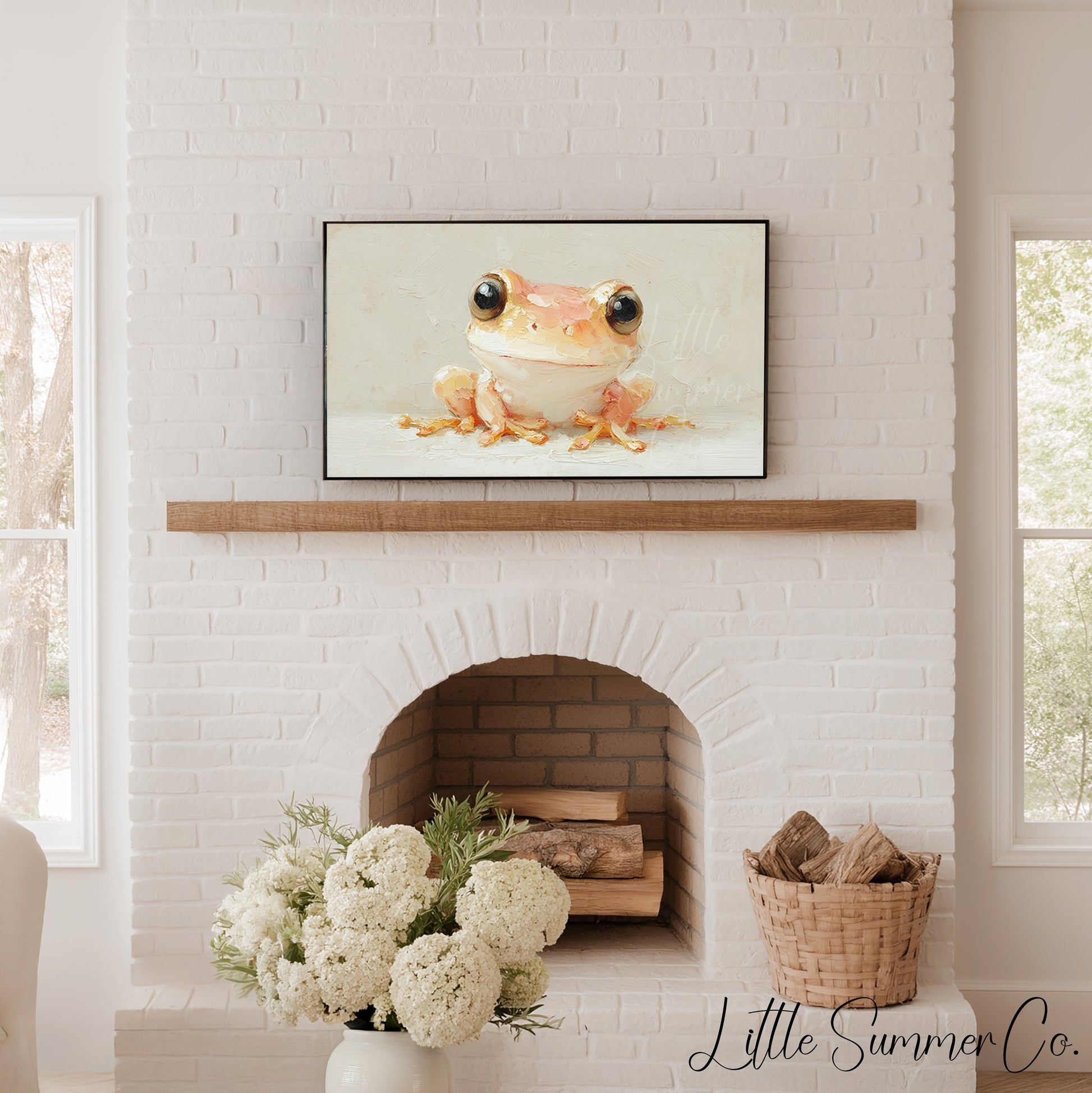 Cute Peach Tree Frog Frame TV Art displayed on a TV