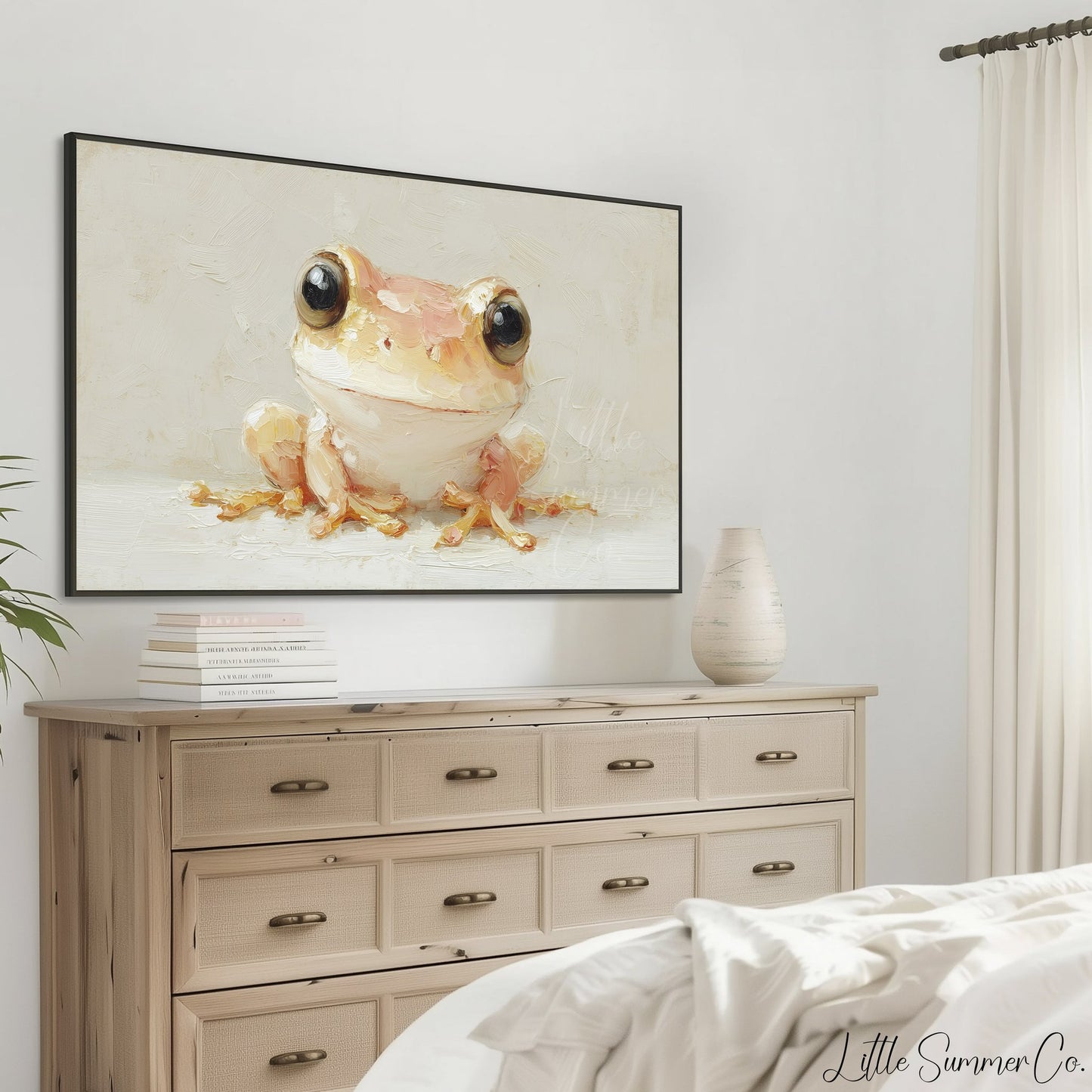 Cute Peach Tree Frog Frame TV Art displayed on a TV