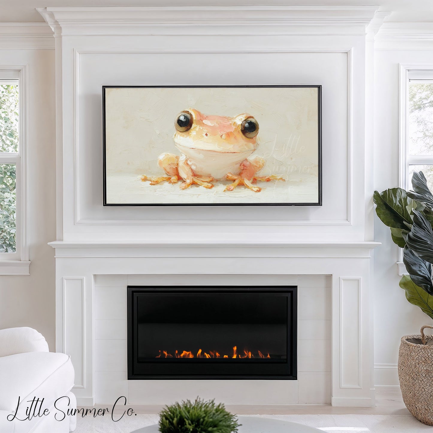 Cute Peach Tree Frog Frame TV Art displayed on a TV
