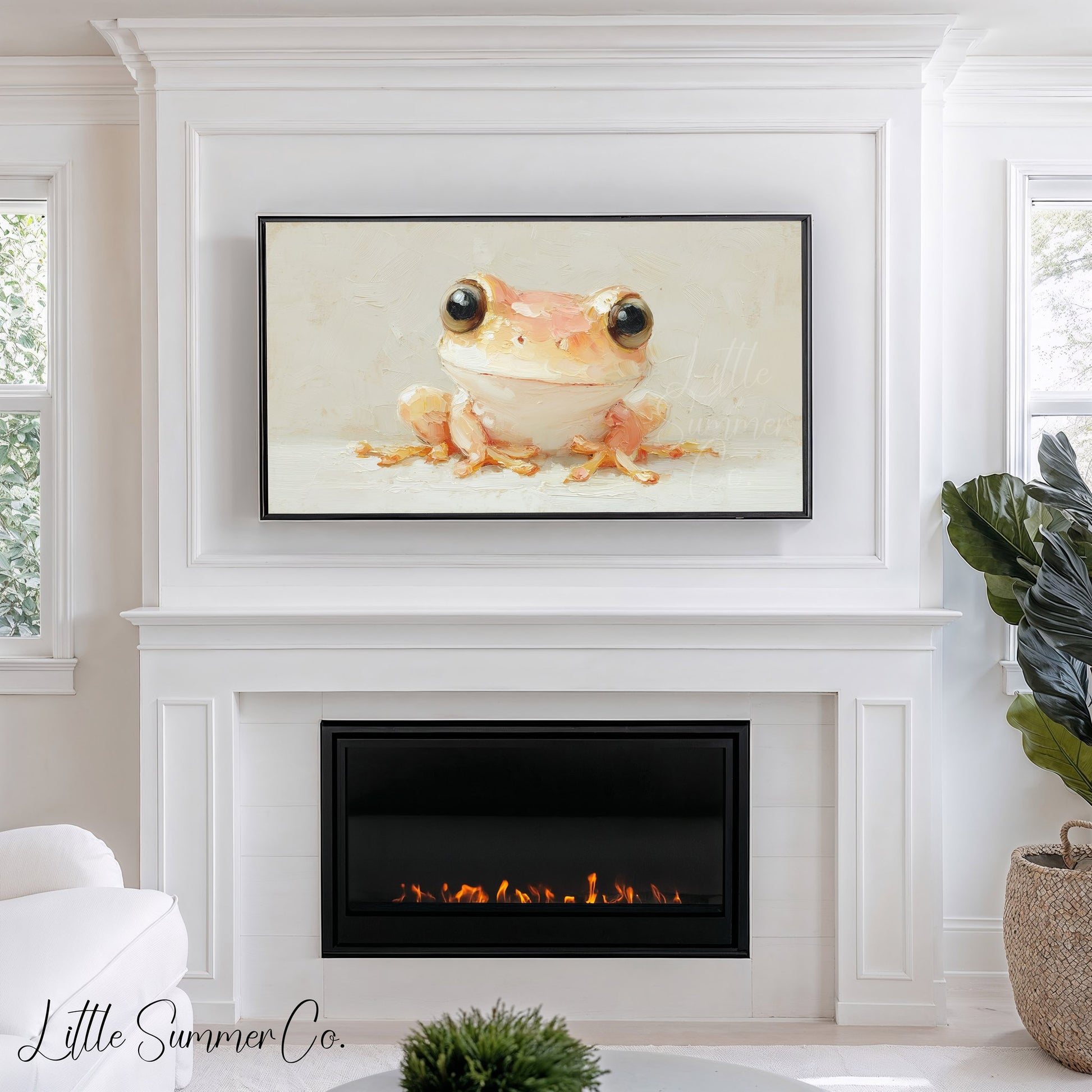 Cute Peach Tree Frog Frame TV Art displayed on a TV