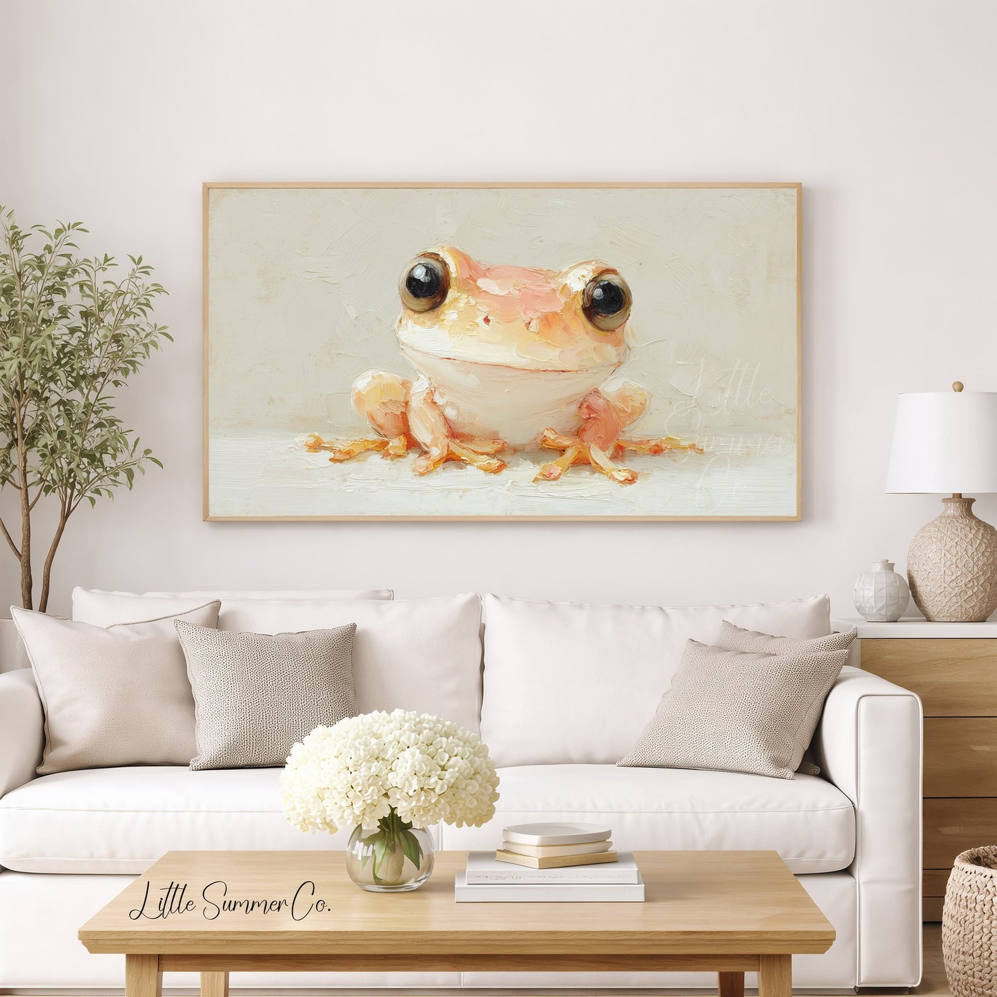 Cute Peach Tree Frog Frame TV Art displayed on a TV