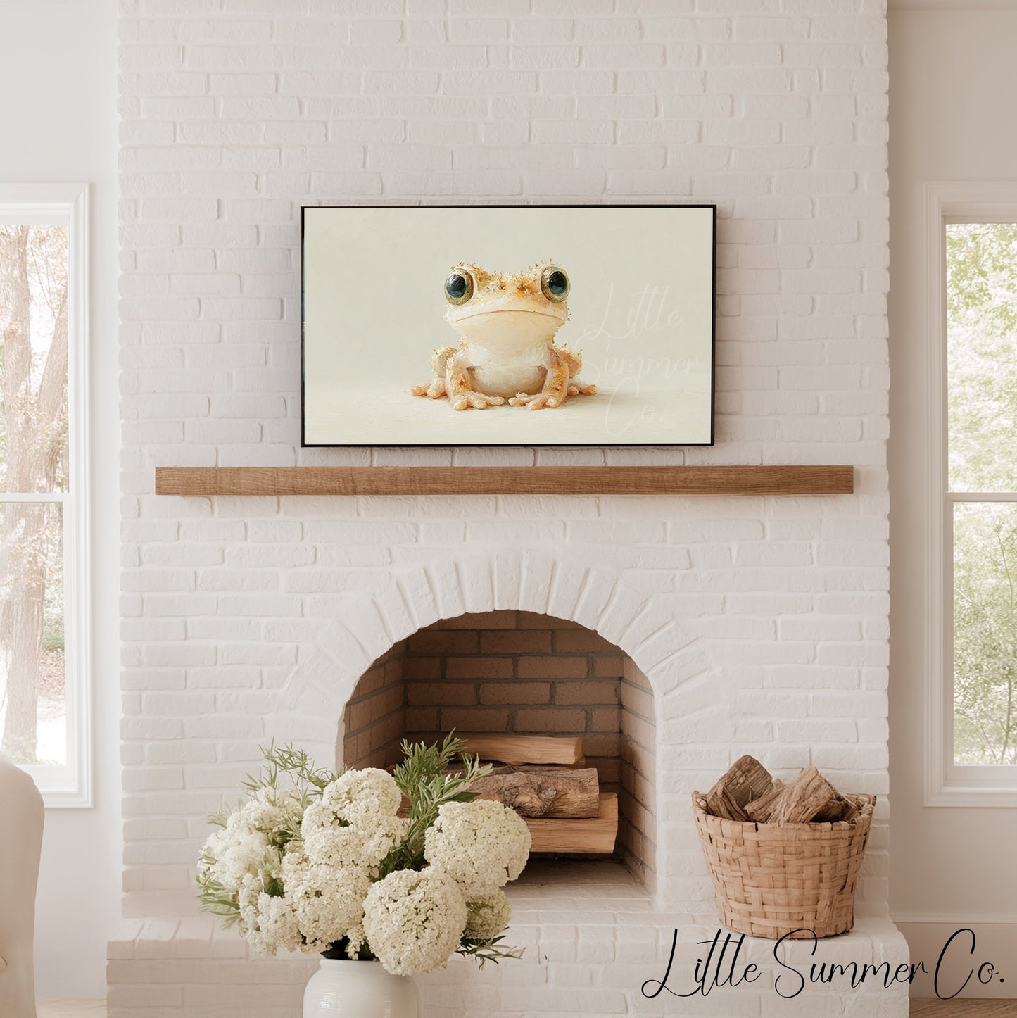 Cute Cream Tree Frog Frame TV Art displayed on a TV