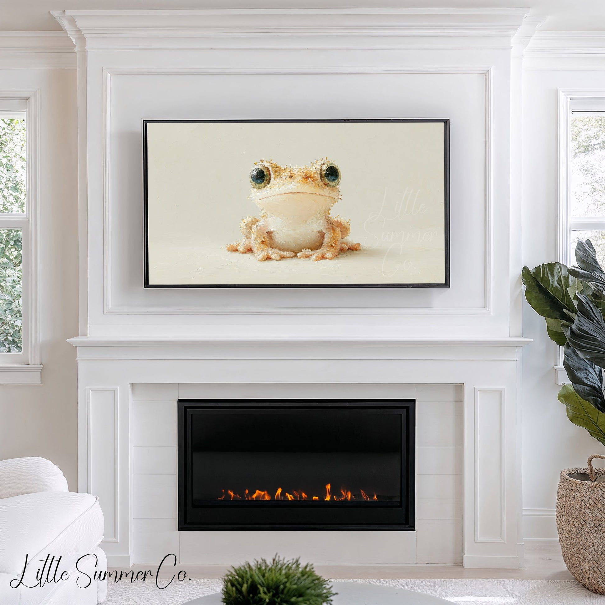 Cute Cream Tree Frog Frame TV Art displayed on a TV