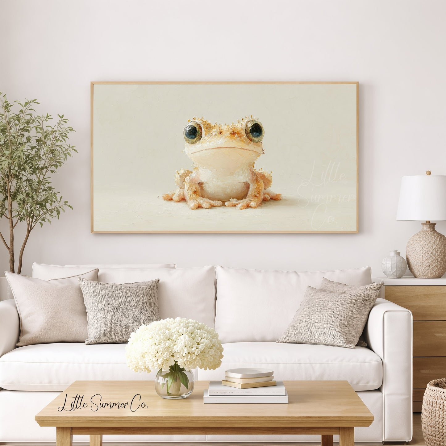 Cute Cream Tree Frog Frame TV Art displayed on a TV