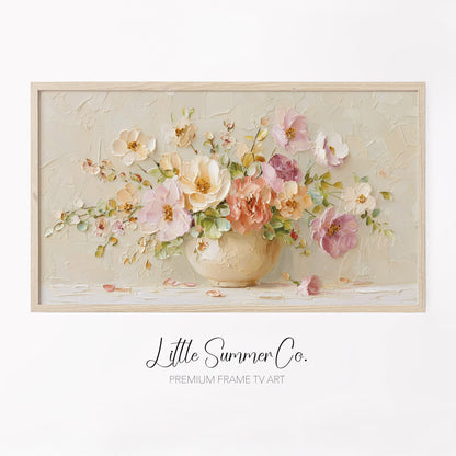 Peach Floral Bouquet in Vase Frame TV Art displayed on a TV