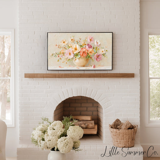 Peach Floral Bouquet in Vase Frame TV Art displayed on a TV