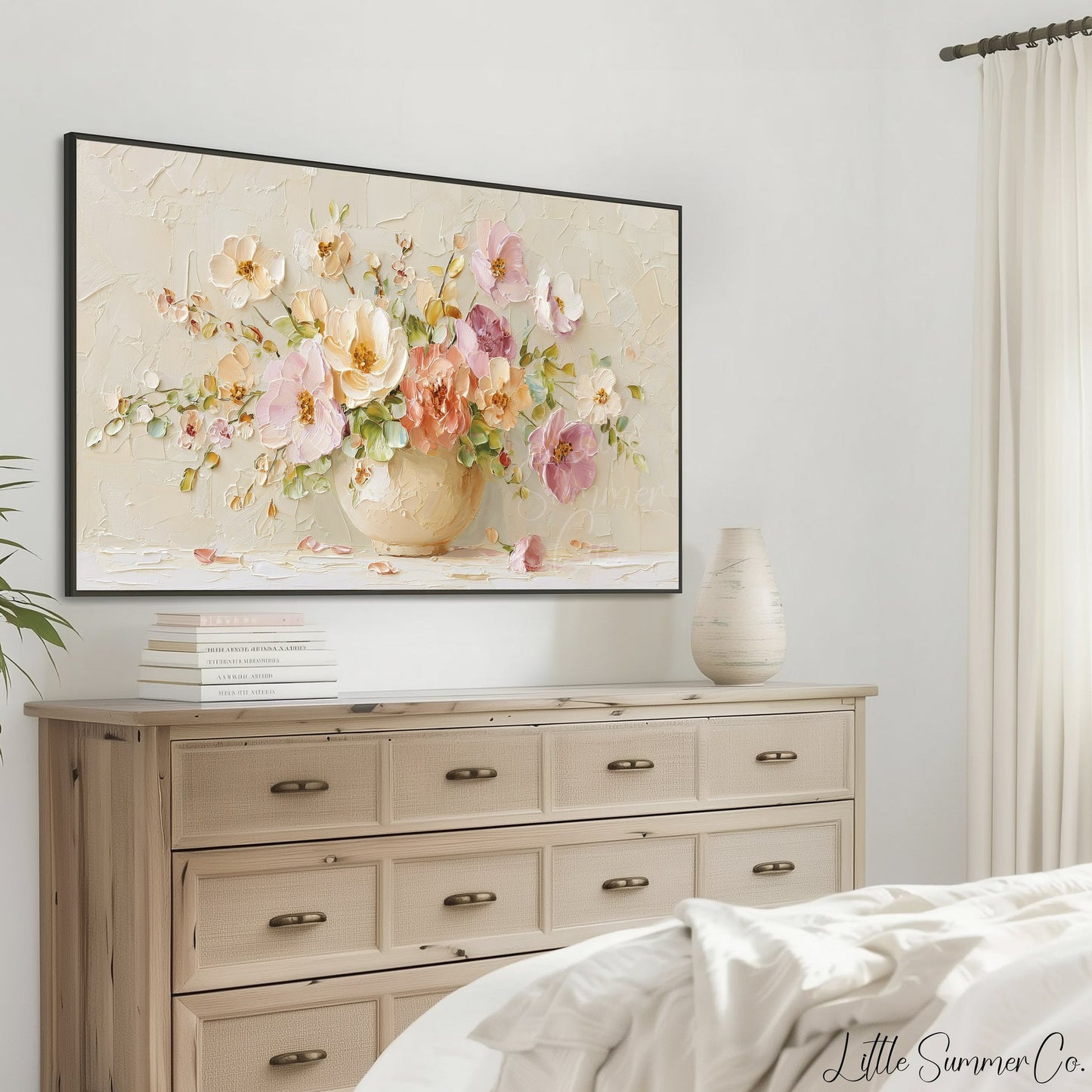 Peach Floral Bouquet in Vase Frame TV Art displayed on a TV