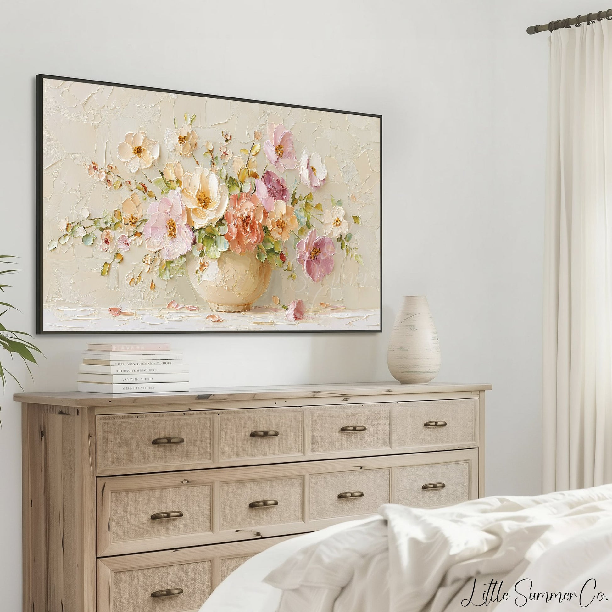 Peach Floral Bouquet in Vase Frame TV Art displayed on a TV