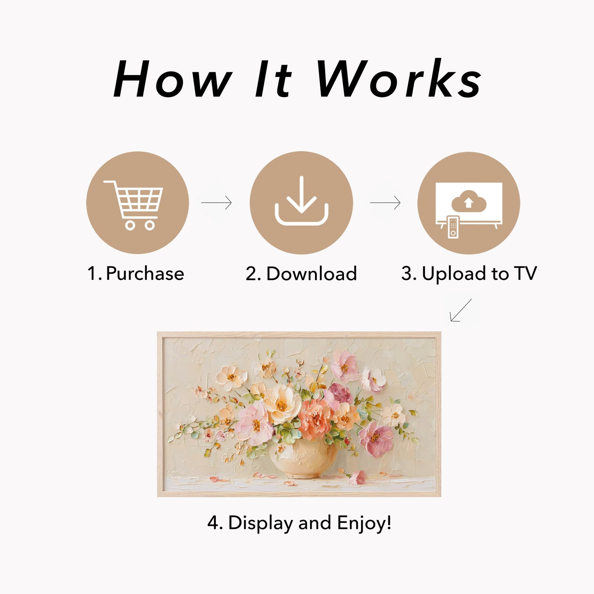 Peach Floral Bouquet in Vase Frame TV Art displayed on a TV